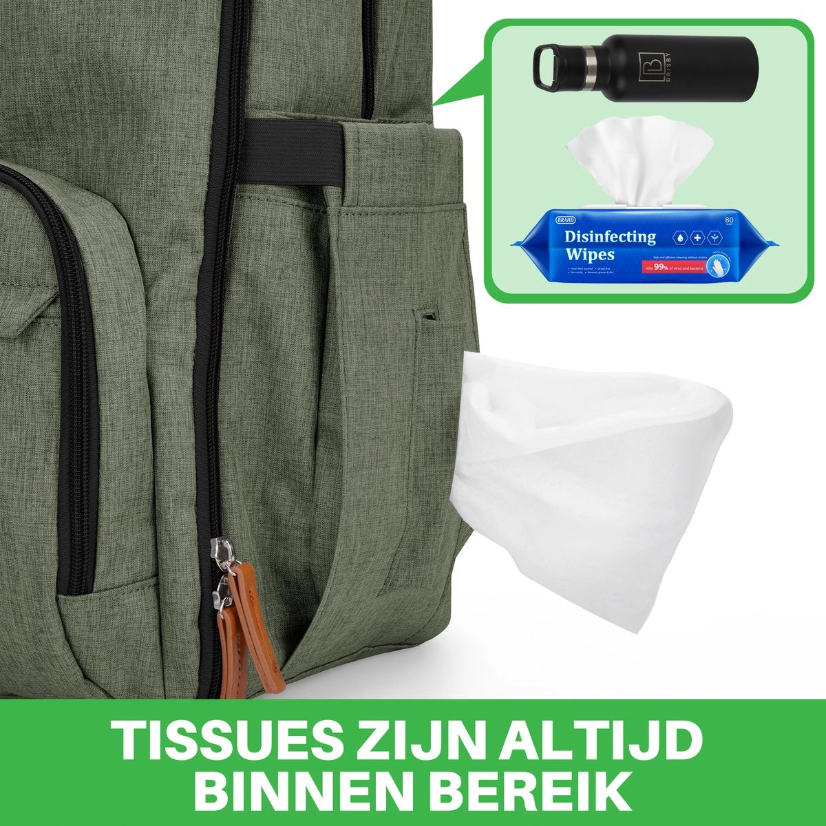 Brisby Slijtvaste Luiertas – Verzorgingstas – Met Buggymontage - Groen 11 Brisby Slijtvaste Luiertas – Verzorgingstas – Met Buggymontage - Groen - Afbeelding 11