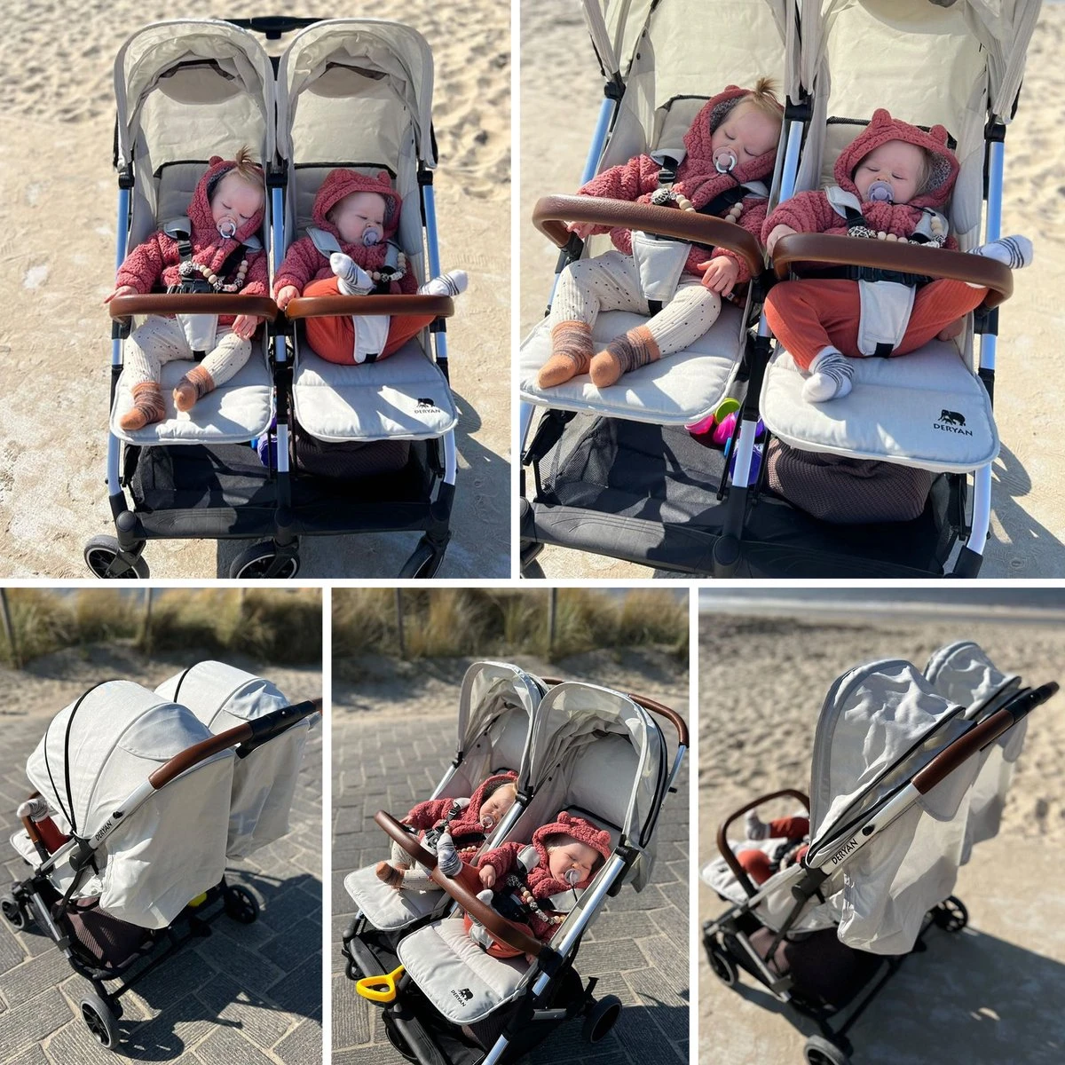 Deryan Luxe Rolo X2 Dubbele Buggy - Duo Buggy - Creme 8 Deryan Luxe Rolo X2 Dubbele Buggy - Duo Buggy - Creme - Afbeelding 8