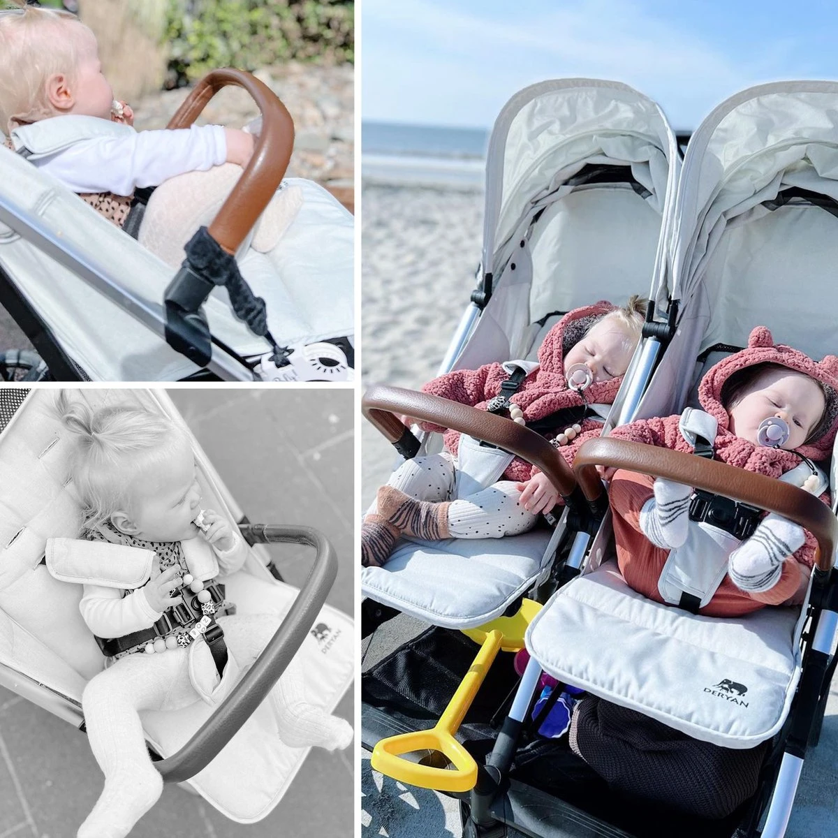 Deryan Luxe Rolo X2 Dubbele Buggy - Duo Buggy - Creme 10 Deryan Luxe Rolo X2 Dubbele Buggy - Duo Buggy - Creme - Afbeelding 10