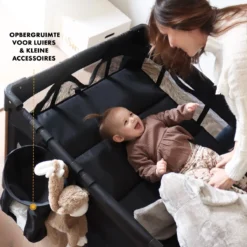 Deryan Luxe Campingbed Compleet - 120x60cm - Bodemverhoger - Verschoonblad - Opbergmand - Zwart -Babyproducten Winkel 1200x1200 1295