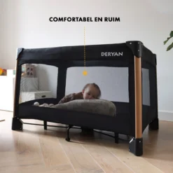 Deryan Luxe Campingbed Compleet - 120x60cm - Bodemverhoger - Verschoonblad - Opbergmand - Zwart -Babyproducten Winkel 1200x1200 1297