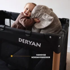 Deryan Luxe Campingbed Compleet - 120x60cm - Bodemverhoger - Verschoonblad - Opbergmand - Zwart -Babyproducten Winkel 1200x1200 1298