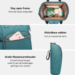 Miss Lulu Luiertas Rugzak - Inclusief Buggy En Kinderwagen Haken - Groen (E6705 GN) -Babyproducten Winkel 1200x1200 1484