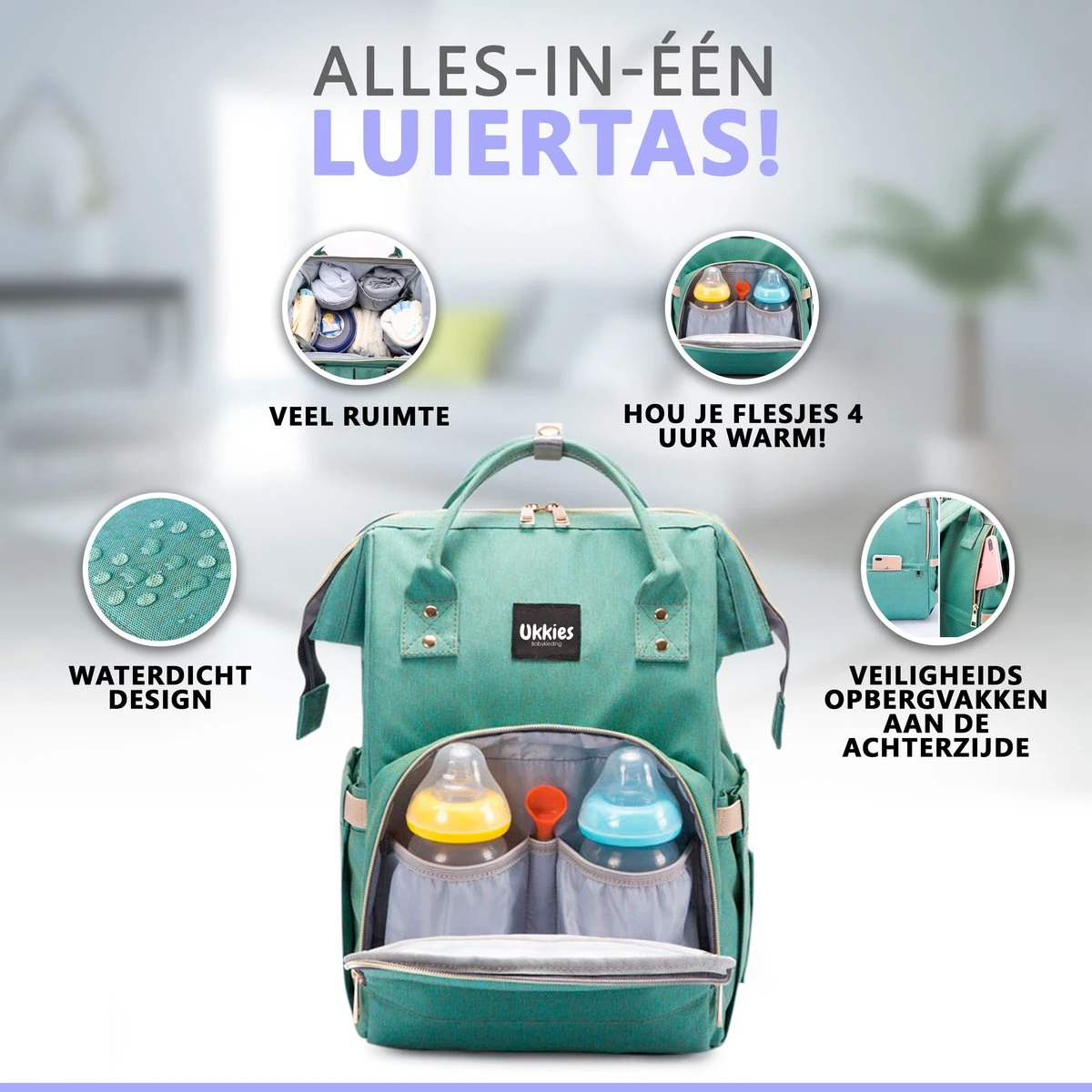 Luiertas Rugzak - Gratis Flessenwarmer En Gratis Kinderwagen Haken - Eindeloos Opbergruimte - Ruime Luiertas - Draaggemak - Mint-groen 1 Luiertas Rugzak - Gratis Flessenwarmer En Gratis Kinderwagen Haken - Eindeloos Opbergruimte - Ruime Luiertas - Draaggemak - Mint-groen