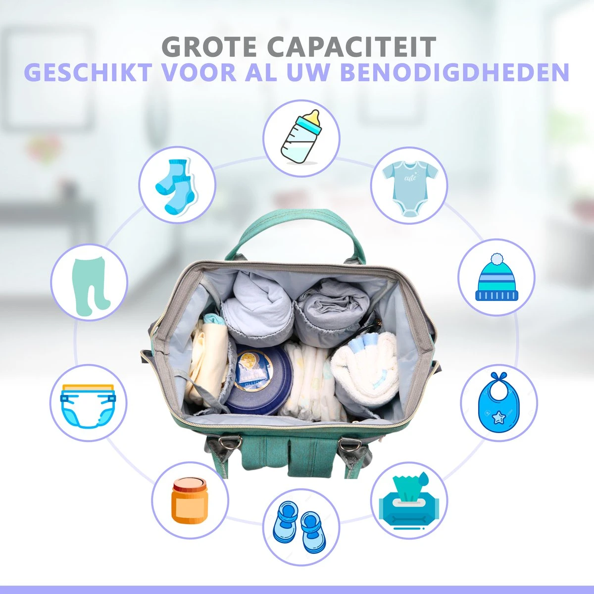 Luiertas Rugzak - Gratis Flessenwarmer En Gratis Kinderwagen Haken - Eindeloos Opbergruimte - Ruime Luiertas - Draaggemak - Mint-groen 2 Luiertas Rugzak - Gratis Flessenwarmer En Gratis Kinderwagen Haken - Eindeloos Opbergruimte - Ruime Luiertas - Draaggemak - Mint-groen - Afbeelding 2