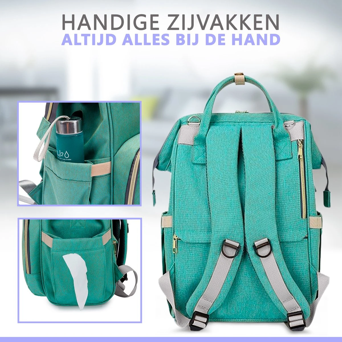 Luiertas Rugzak - Gratis Flessenwarmer En Gratis Kinderwagen Haken - Eindeloos Opbergruimte - Ruime Luiertas - Draaggemak - Mint-groen 3 Luiertas Rugzak - Gratis Flessenwarmer En Gratis Kinderwagen Haken - Eindeloos Opbergruimte - Ruime Luiertas - Draaggemak - Mint-groen - Afbeelding 3