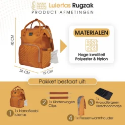 NanaBeebi Luiertas Rugzak Met Verschoonmatje - Cognac - Inclusief Flessenwarmhouder - Kinderwagenhaken En Isoleervak 13 NanaBeebi Luiertas Rugzak Met Verschoonmatje - Cognac - Inclusief Flessenwarmhouder - Kinderwagenhaken En Isoleervak -Babyproducten Winkel 1200x1200 1509