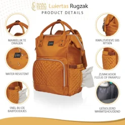 NanaBeebi Luiertas Rugzak Met Verschoonmatje - Cognac - Inclusief Flessenwarmhouder - Kinderwagenhaken En Isoleervak 14 NanaBeebi Luiertas Rugzak Met Verschoonmatje - Cognac - Inclusief Flessenwarmhouder - Kinderwagenhaken En Isoleervak -Babyproducten Winkel 1200x1200 1510