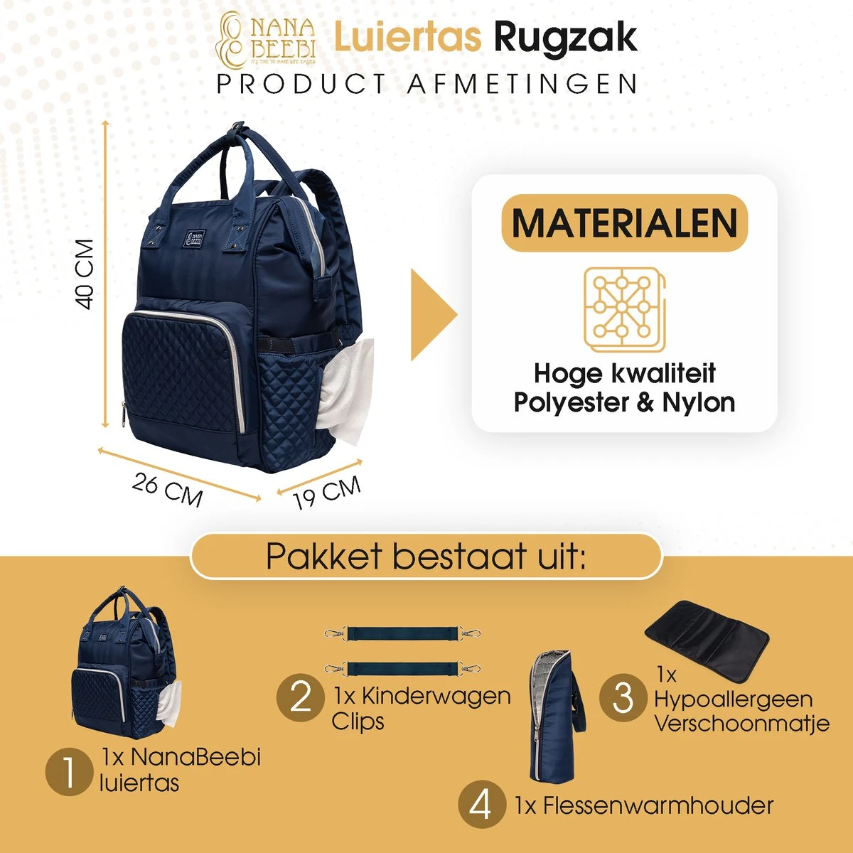 NanaBeebi Luiertas Rugzak Met Verschoonmatje - Blauw - Inclusief Flessenwarmhouder - Kinderwagenhaken En Isoleervak 8 NanaBeebi Luiertas Rugzak Met Verschoonmatje - Blauw - Inclusief Flessenwarmhouder - Kinderwagenhaken En Isoleervak - Afbeelding 8