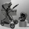 Merkloos Kinderwagen 3-in-1 – Luxe Kinderwagen - Buggy – Wandelwagen - Multifunctioneel – Opklapbaar – Incl Autostoel – Donkergrijs