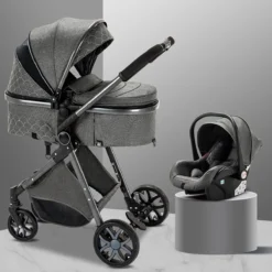 Merkloos Kinderwagen 3-in-1 – Luxe Kinderwagen - Buggy – Wandelwagen - Multifunctioneel – Opklapbaar – Incl Autostoel – Donkergrijs