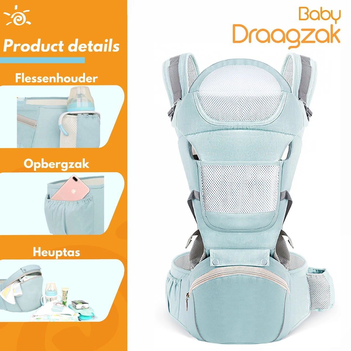 Moxica Draagzak Baby - Draagdoek - Carrier - Kinderdrager - Babydrager - Drager 6 Moxica Draagzak Baby - Draagdoek - Carrier - Kinderdrager - Babydrager - Drager - Afbeelding 6