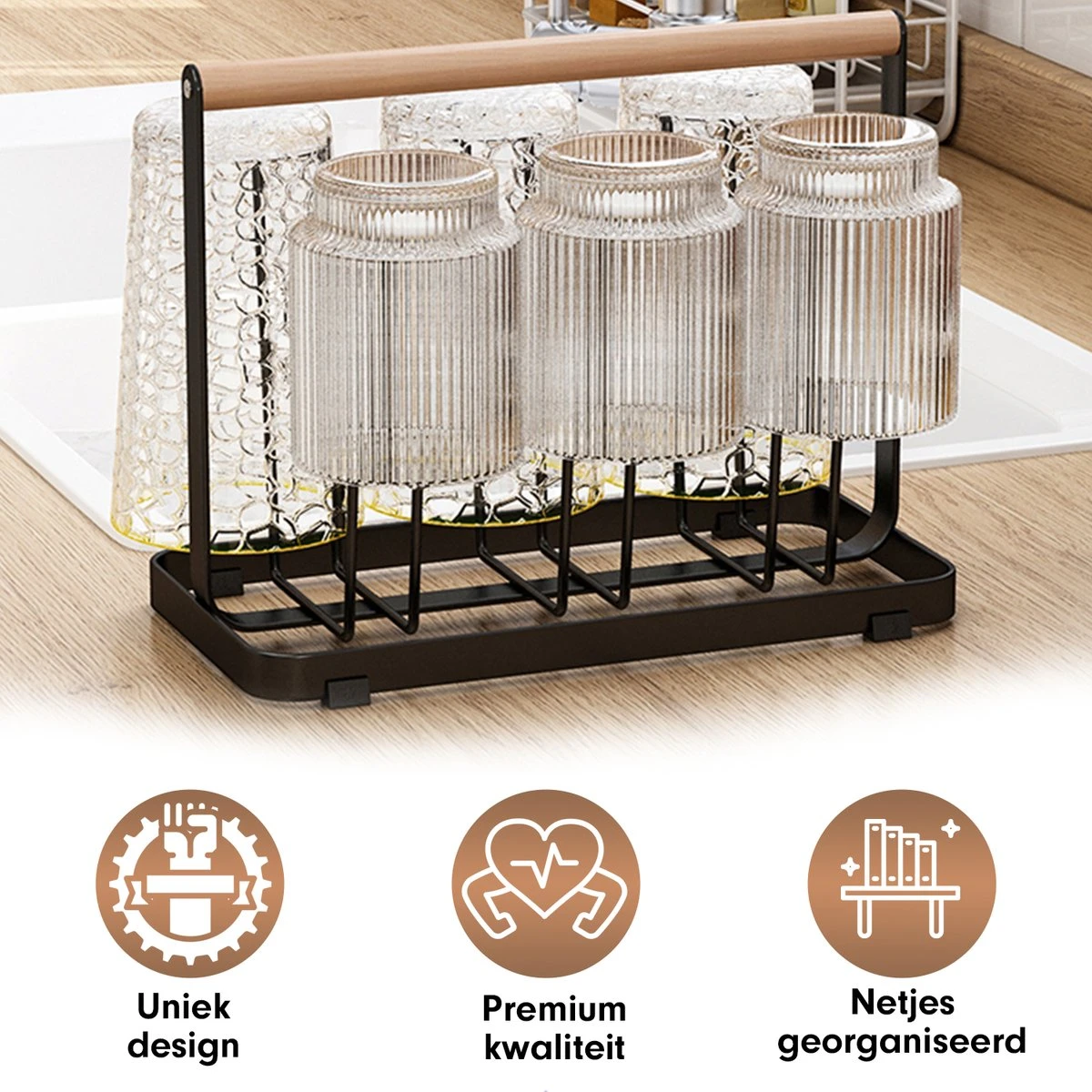 Flessenrek - Droogrek Babyfles - Flessen Rek Baby - Flessendroogrek - Afdruiprek - Afwasrek - Flessenrekje - Lekbak - Égouttoir - Zwart Met Houten Handvat - Vetalo 9 Flessenrek - Droogrek Babyfles - Flessen Rek Baby - Flessendroogrek - Afdruiprek - Afwasrek - Flessenrekje - Lekbak - Égouttoir - Zwart Met Houten Handvat - Vetalo - Afbeelding 9