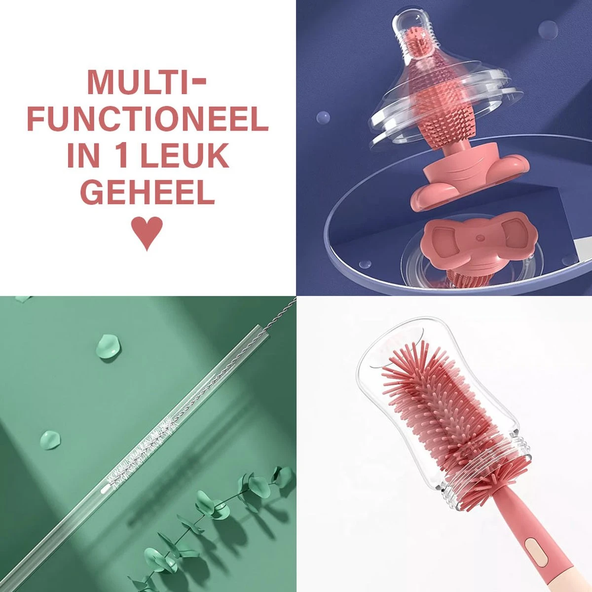 Baby Flessenborstel - Flessenreiniger - Flessenborstel Siliconen - Flesvoedingsaccessoires - BPA Vrij - Groen - 3 In 1 2 Baby Flessenborstel - Flessenreiniger - Flessenborstel Siliconen - Flesvoedingsaccessoires - BPA Vrij - Groen - 3 In 1 - Afbeelding 2