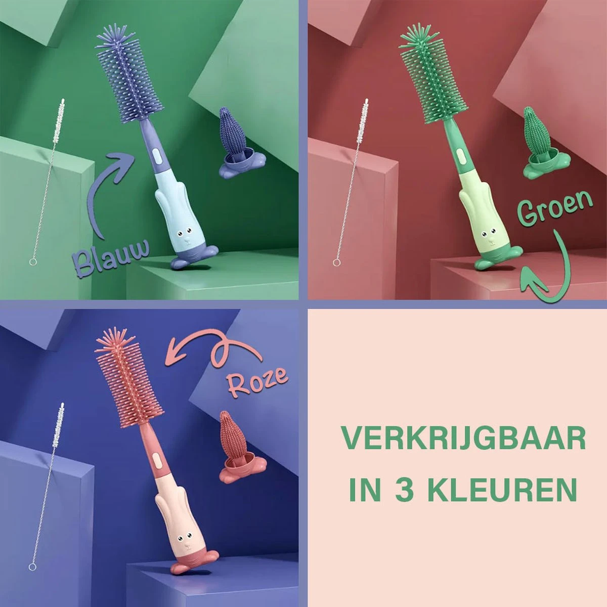 Baby Flessenborstel - Flessenreiniger - Flessenborstel Siliconen - Flesvoedingsaccessoires - BPA Vrij - Groen - 3 In 1 3 Baby Flessenborstel - Flessenreiniger - Flessenborstel Siliconen - Flesvoedingsaccessoires - BPA Vrij - Groen - 3 In 1 - Afbeelding 3