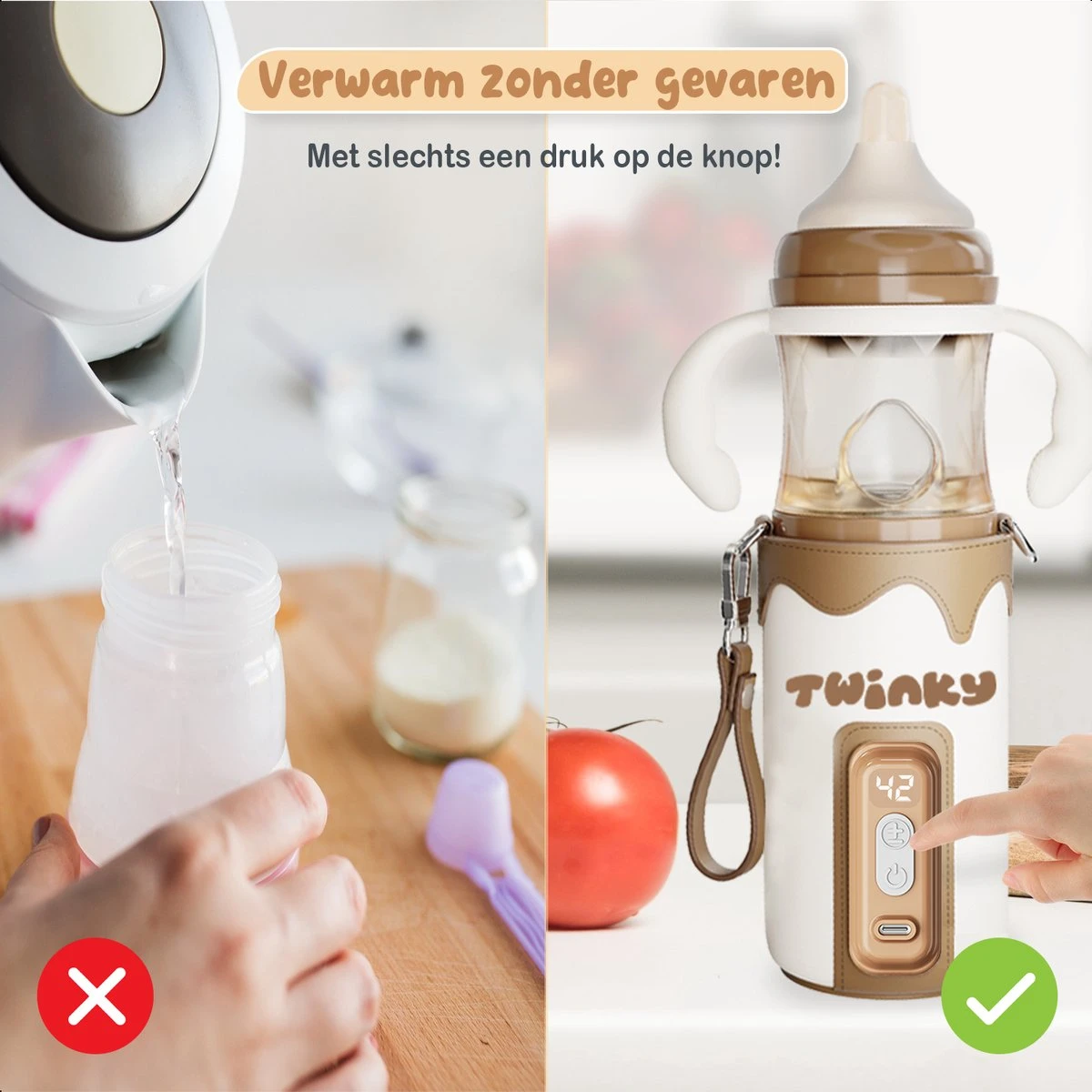 Twinky® Bottlewarmer GO – Draagbare Baby Flessenwarmer Voor Onderweg En Thuis – Incl. PPSU-Kwaliteit Babyflesje + Poederdoosje – USB-C Oplaadbaar 6 Twinky® Bottlewarmer GO – Draagbare Baby Flessenwarmer Voor Onderweg En Thuis – Incl. PPSU-Kwaliteit Babyflesje + Poederdoosje – USB-C Oplaadbaar - Afbeelding 6