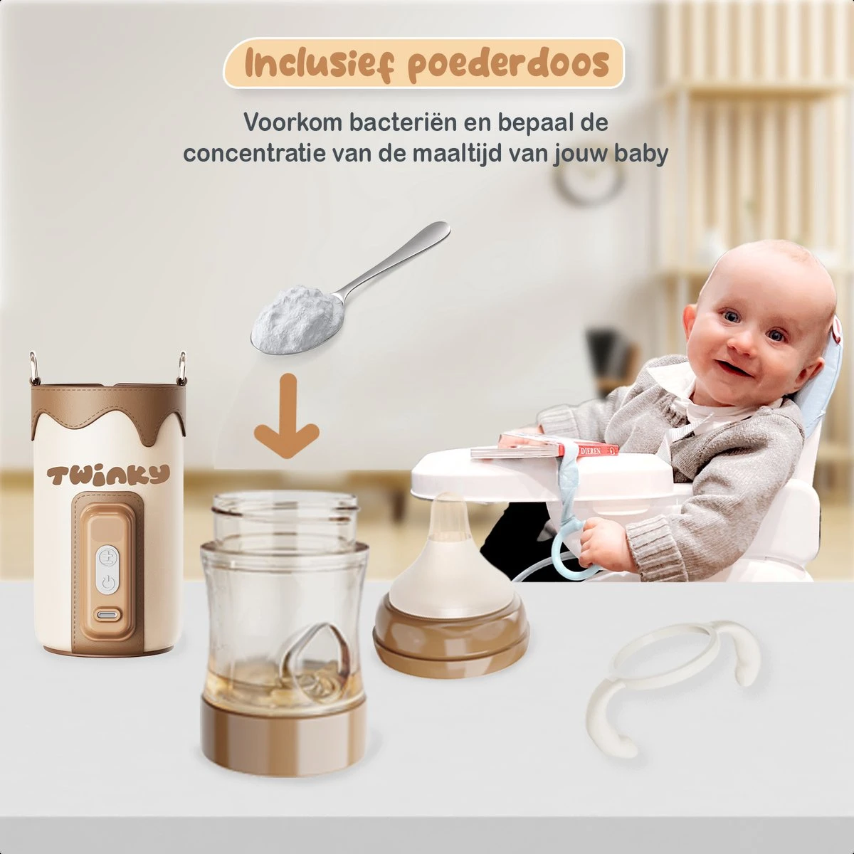 Twinky® Bottlewarmer GO – Draagbare Baby Flessenwarmer Voor Onderweg En Thuis – Incl. PPSU-Kwaliteit Babyflesje + Poederdoosje – USB-C Oplaadbaar 7 Twinky® Bottlewarmer GO – Draagbare Baby Flessenwarmer Voor Onderweg En Thuis – Incl. PPSU-Kwaliteit Babyflesje + Poederdoosje – USB-C Oplaadbaar - Afbeelding 7