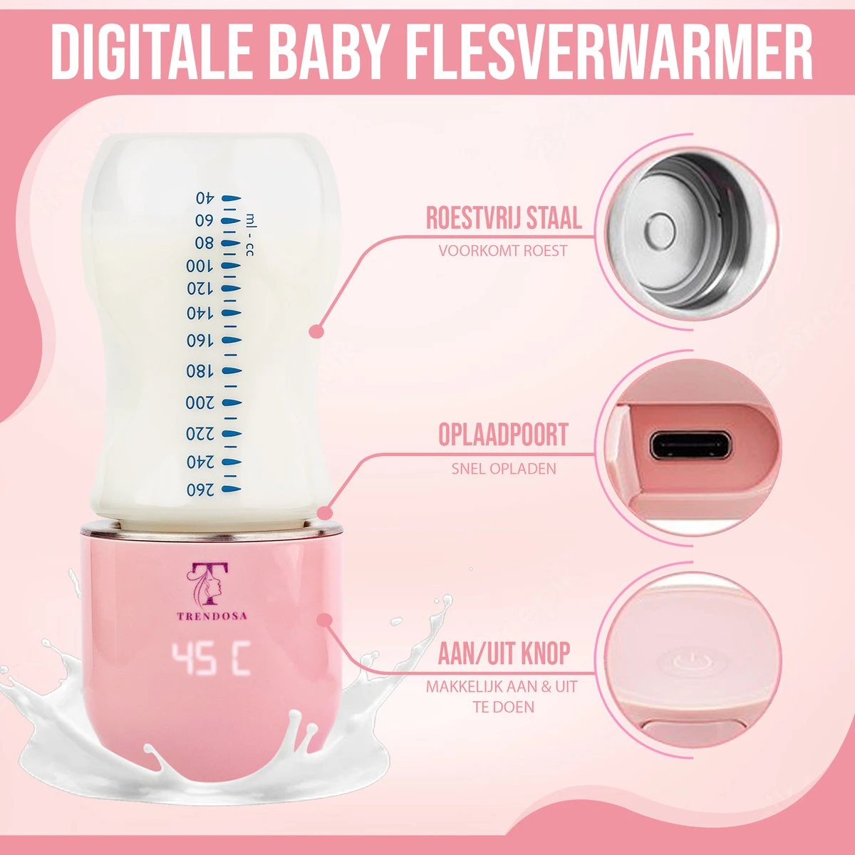 Trendosa Flessenwarmer Set - Draagbare Baby Flessenwarmer Voor Onderweg- Incl Speendoosje - Roze 8 Trendosa Flessenwarmer Set - Draagbare Baby Flessenwarmer Voor Onderweg- Incl Speendoosje - Roze - Afbeelding 8