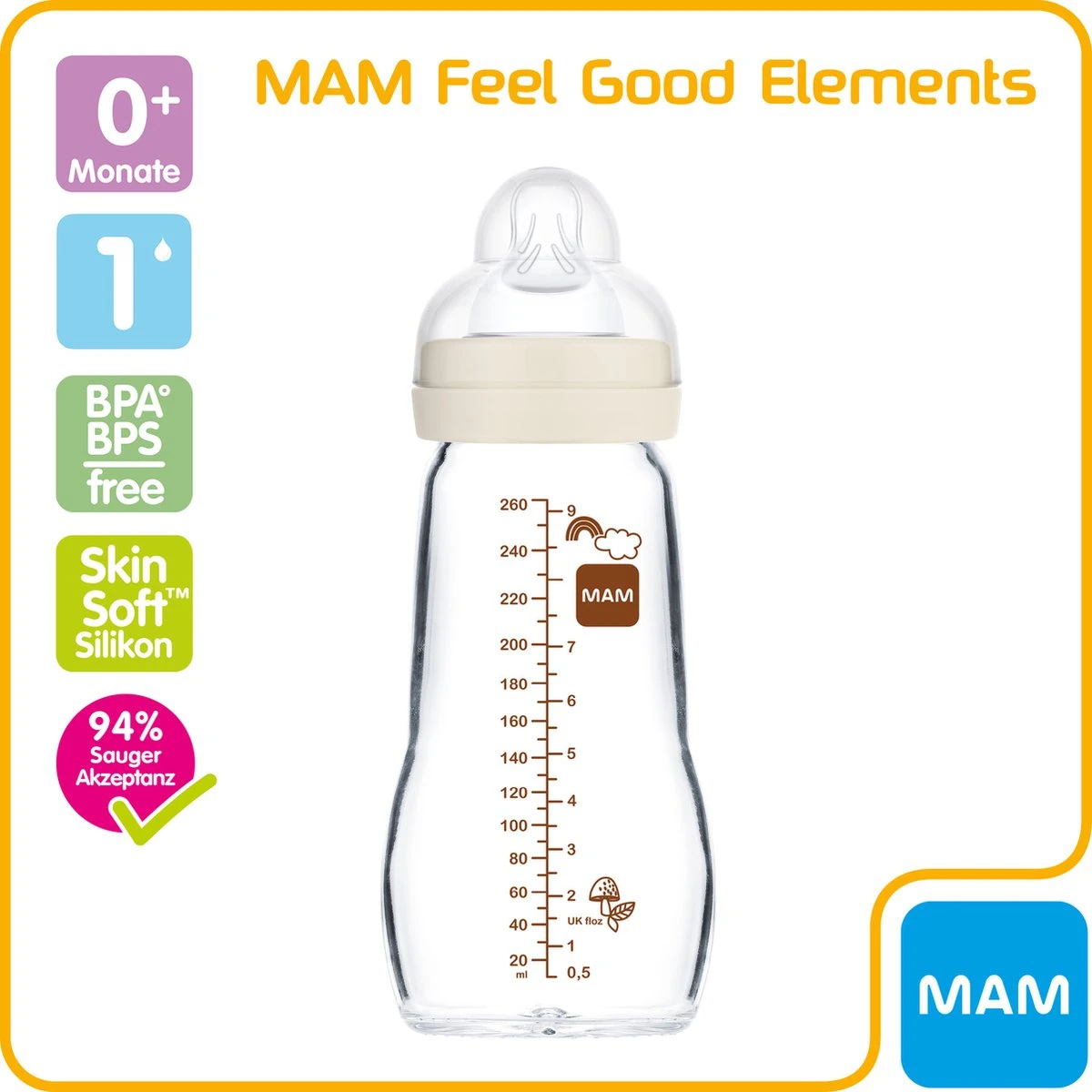 Mam Glazen Zuigfles 260 ML (Unisex) 2 Mam Glazen Zuigfles 260 ML (Unisex) - Afbeelding 2