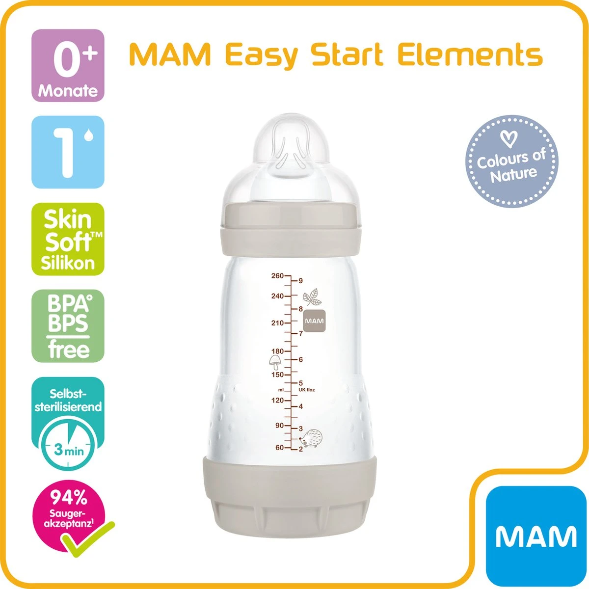MAM Babyfles Easy Start Anti-Colic Elements Grijs 260 Ml, 1 St 2 MAM Babyfles Easy Start Anti-Colic Elements Grijs 260 Ml, 1 St - Afbeelding 2