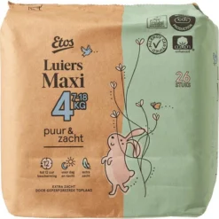 Etos Luiers Puur & Zacht - Maat 4 (7-18 Kg) - 78 Stuks (3x26)