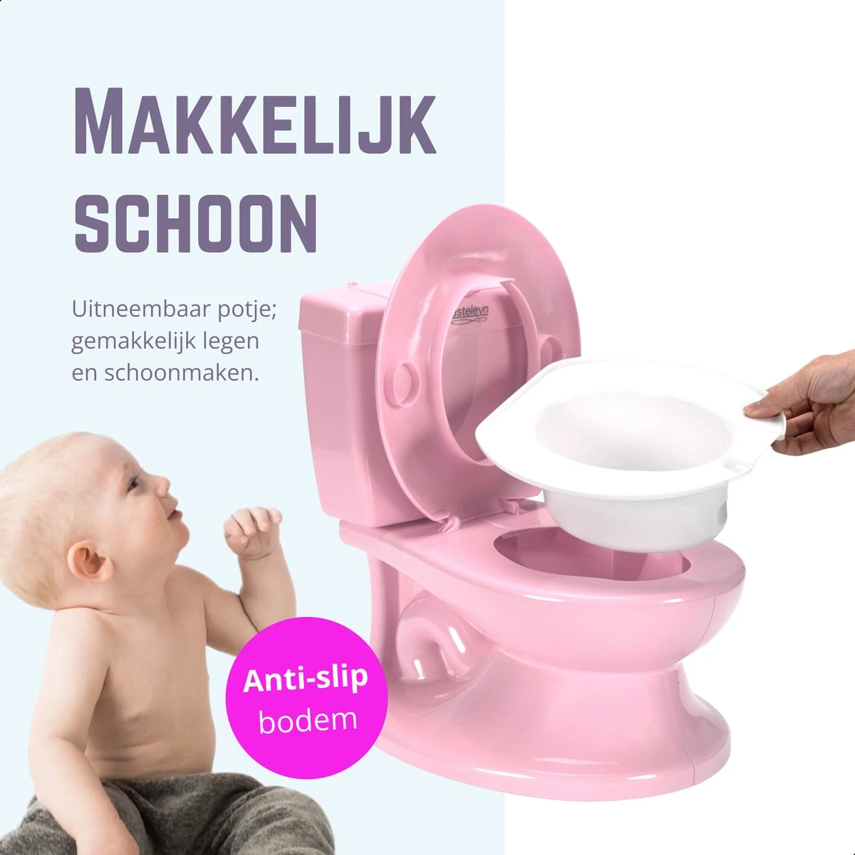 Casteleyn - Toilet Trainer - WC Potje - Plaspotje - Kinder Toilet - Met Geluid - Tot 21KG - Roze 2 Casteleyn - Toilet Trainer - WC Potje - Plaspotje - Kinder Toilet - Met Geluid - Tot 21KG - Roze - Afbeelding 2