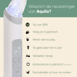 AQUILA Elektrische Neusreiniger Voor Baby En Kinderen - Neuszuiger Baby - Neuspeer - Vrij Van BPA - Oplaadbaar - 3 Standen, Muziek En Licht Voor Afleiding -Babyproducten Winkel 1200x1200 492