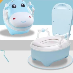 Merkloos Plaspotje Koe | Plaspotje Kind | Potje Peuter | Potje Met Deksel | WC Potje Peuter | WC Verkleiner | Opstapje | Blauw