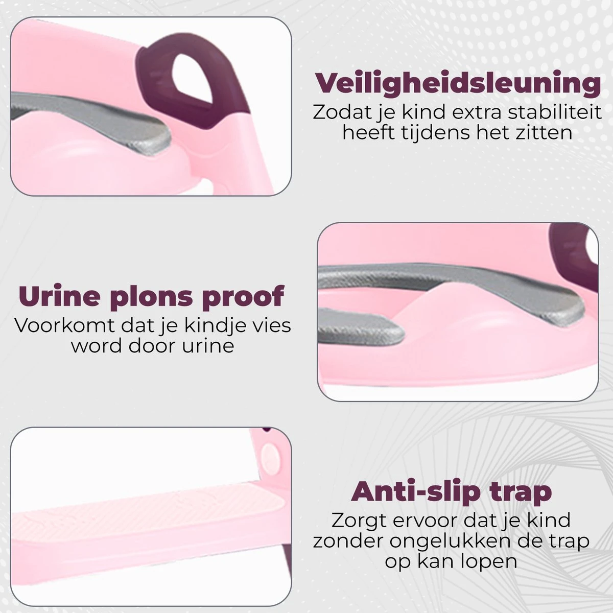 WC Verkleiner Met Trapje - Inclusief Handvaten - Opvouwbaar - 2 Tot 7 Jaar - Roze - Paars 4 WC Verkleiner Met Trapje - Inclusief Handvaten - Opvouwbaar - 2 Tot 7 Jaar - Roze - Paars - Afbeelding 4