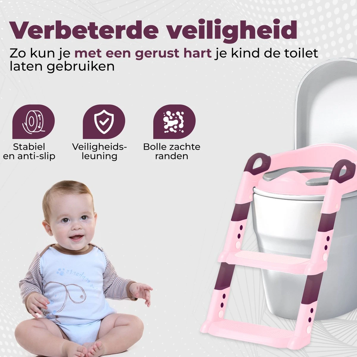 WC Verkleiner Met Trapje - Inclusief Handvaten - Opvouwbaar - 2 Tot 7 Jaar - Roze - Paars 10 WC Verkleiner Met Trapje - Inclusief Handvaten - Opvouwbaar - 2 Tot 7 Jaar - Roze - Paars - Afbeelding 10