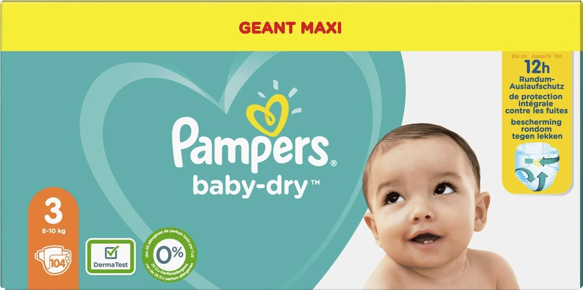 Pampers® Pampers - Baby Dry - Maat 3 - Mega Pack - 104 Luiers 14 Pampers® Pampers - Baby Dry - Maat 3 - Mega Pack - 104 Luiers - Afbeelding 14