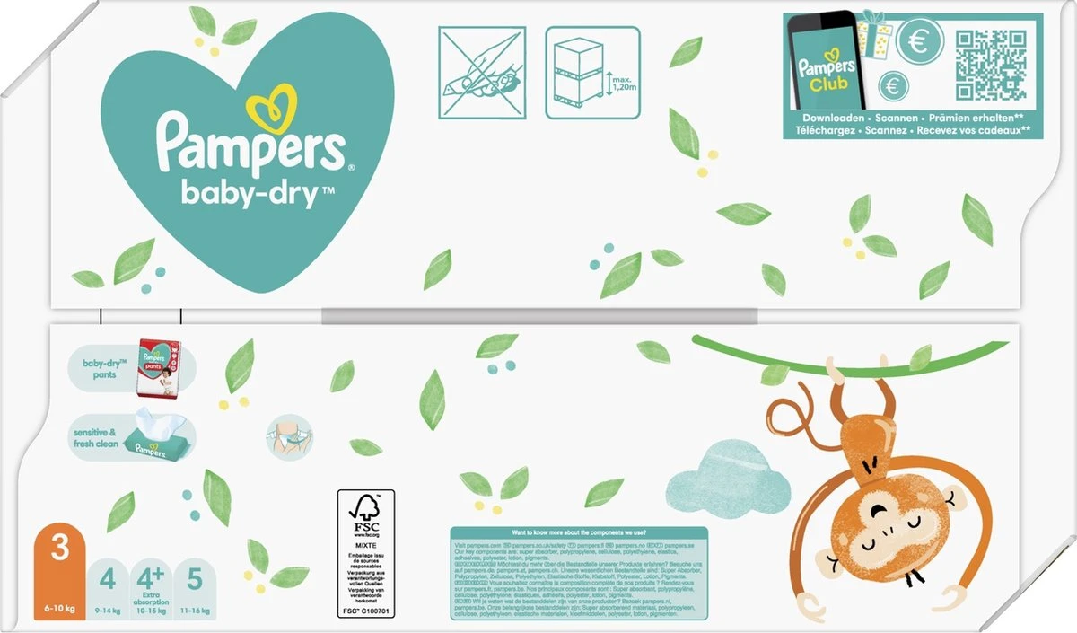 Pampers® Pampers - Baby Dry - Maat 3 - Mega Pack - 104 Luiers 12 Pampers® Pampers - Baby Dry - Maat 3 - Mega Pack - 104 Luiers - Afbeelding 12