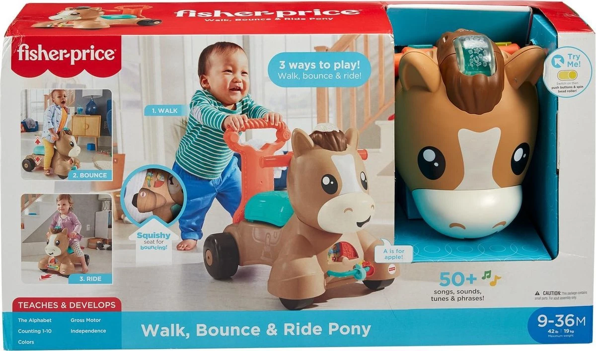 Fisher Price Fisher-Price Pony Loopvriendje - Looptrainer Baby - Bruin - Groen 12 Fisher Price Fisher-Price Pony Loopvriendje - Looptrainer Baby - Bruin - Groen - Afbeelding 12