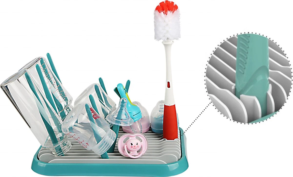 Nevi Afdruiprek Met Lekbak - Afdruipmat Voor 10 Flessen - Opvouwbaar Droogrek Babyfles - Inclusief Afwasborstel 6 Nevi Afdruiprek Met Lekbak - Afdruipmat Voor 10 Flessen - Opvouwbaar Droogrek Babyfles - Inclusief Afwasborstel - Afbeelding 6