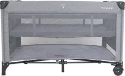 Prénatal Luxe Campingbedje Met Bodemverhoger - Inklapbaar Baby Campingbed - Reisbedje Met Wieltjes En Kruipluik - Inclusief Bodemmatras - 120 X 60 Cm - Grijs