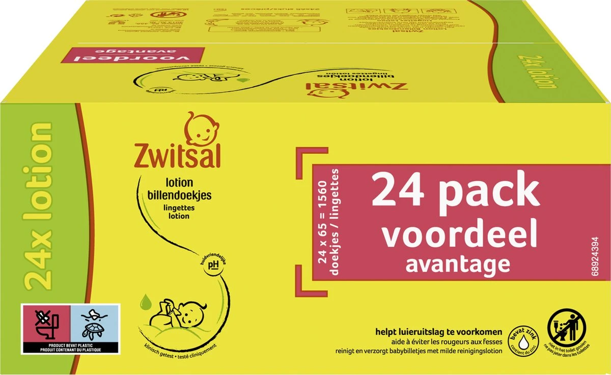 Zwitsal Lotion Billendoekjes Alcoholvrij - 1560 Doekjes - Voordeelverpakking 3 Zwitsal Lotion Billendoekjes Alcoholvrij - 1560 Doekjes - Voordeelverpakking - Afbeelding 3