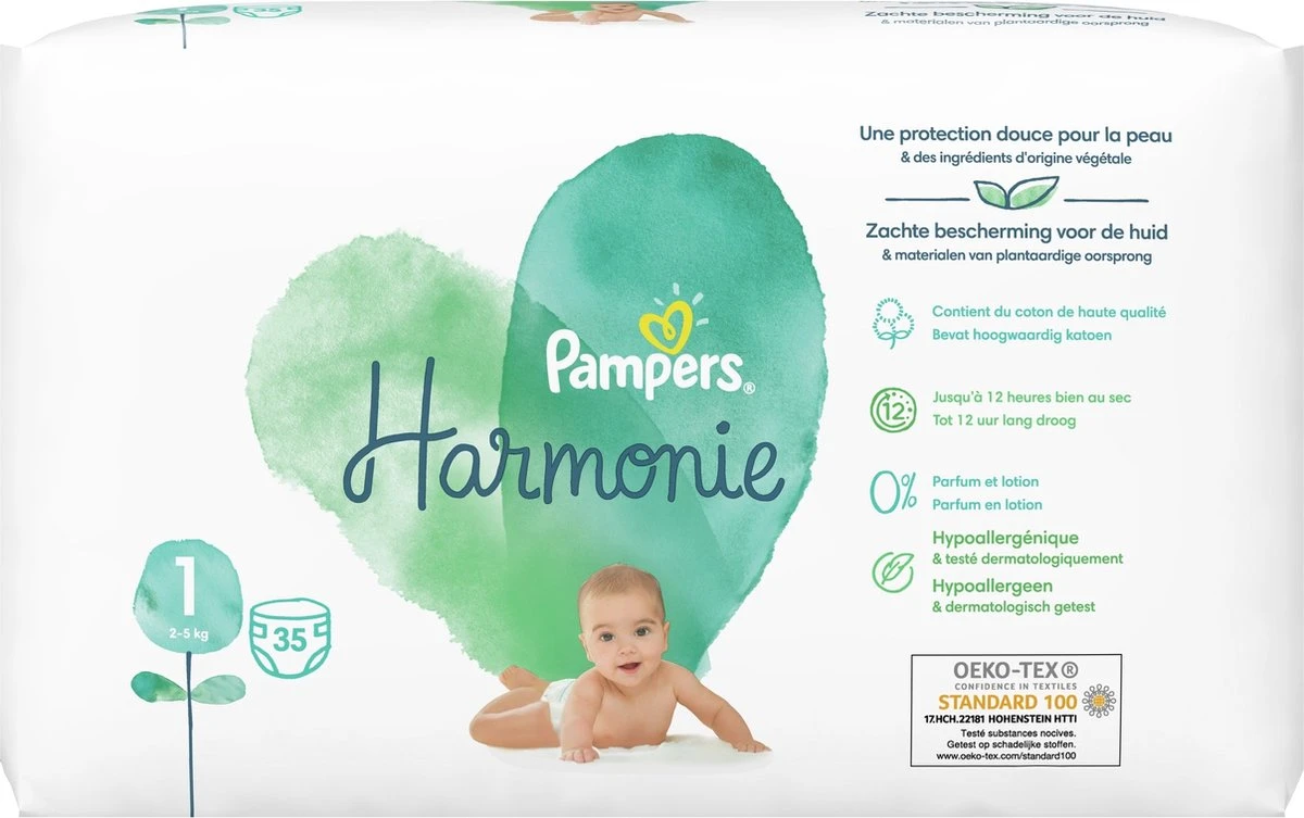 Pampers® Pampers - Harmonie / Pure - Maat 1 - Mega Maandbox - 210 Luiers 2 Pampers® Pampers - Harmonie / Pure - Maat 1 - Mega Maandbox - 210 Luiers - Afbeelding 2