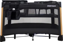 Deryan Luxe Campingbed Compleet - 120x60cm - Bodemverhoger - Verschoonblad - Opbergmand - Zwart