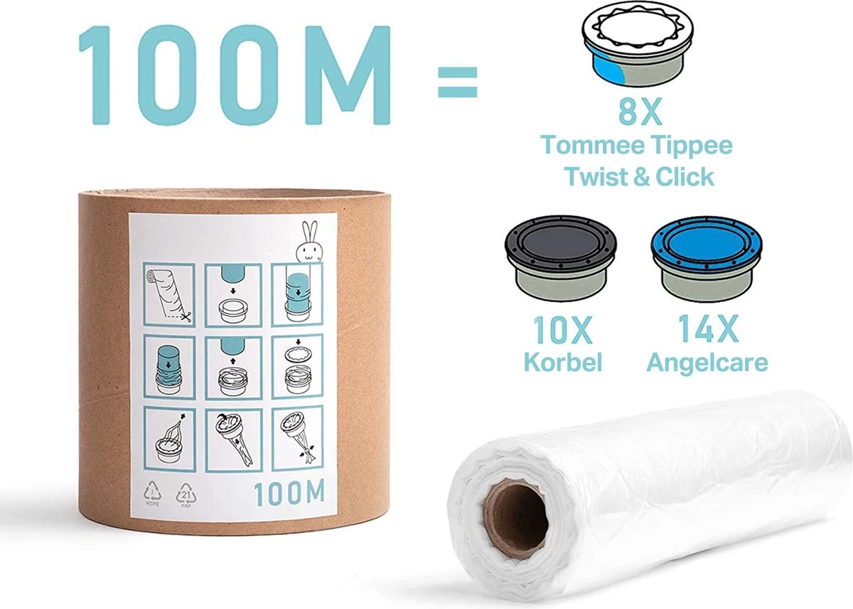 Wonix® - Luieremmers Navulling - Voor 8 Tommee Tippee Twist & Click, 10 Korbel, 14 Angelcare En Meer - 100m 1 Wonix® - Luieremmers Navulling - Voor 8 Tommee Tippee Twist & Click, 10 Korbel, 14 Angelcare En Meer - 100m