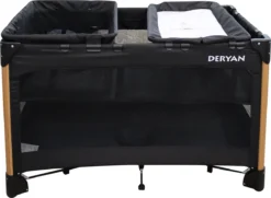 Deryan Luxe Campingbed Compleet - 120x60cm - Bodemverhoger - Verschoonblad - Opbergmand - Zwart -Babyproducten Winkel 1200x881 1