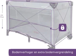 Prénatal Luxe Campingbedje Met Bodemverhoger - Inklapbaar Baby Campingbed - Reisbedje Met Wieltjes En Kruipluik - Inclusief Bodemmatras - 120 X 60 Cm - Grijs -Babyproducten Winkel 1200x882 2