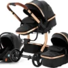 Merkloos BrightWise Luxe Kinderwagen 3 In 1 Van Voldoet Aan Alle Europese Veiligheidscertificaten - Wandelwagen - Kinderwagen 3-in-1 Incl Autostoel - Kinderwagen Maxi Cosi – Buggy 3 In 1 - Newborn - Zwart