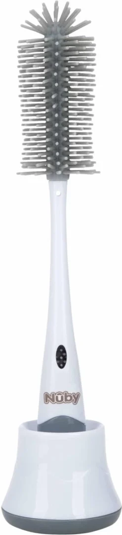 Nuby - Silicone Flessenborstel Met Houder - Grijs