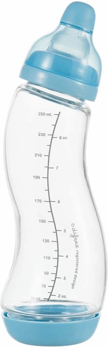 Difrax Glazen Babyfles 250 Ml Natural - Anti-Colic - Blauw - 1 Stuk 1 Difrax Glazen Babyfles 250 Ml Natural - Anti-Colic - Blauw - 1 Stuk