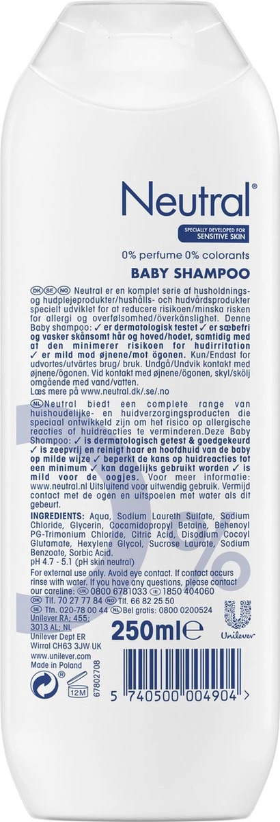 Neutral 0% Baby Shampoo Parfumvrij - 750 Ml - Voordeelverpakking 3 Neutral 0% Baby Shampoo Parfumvrij - 750 Ml - Voordeelverpakking - Afbeelding 3