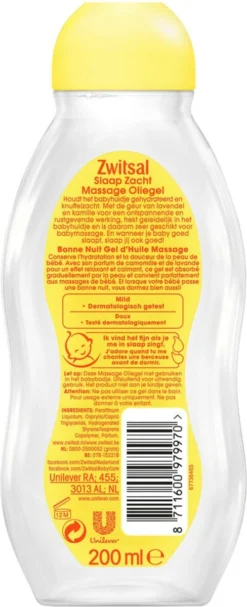 Zwitsal Massage Olie Lavendel 200ML -Babyproducten Winkel 488x1200 1