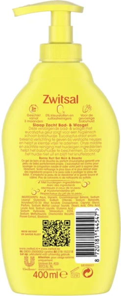 Zwitsal - Slaap Zacht - Bad & Wasgel - Eucalyptus - 400ml -Babyproducten Winkel 490x1200 2