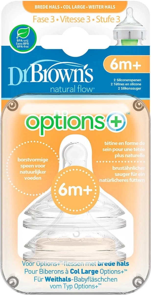 Dr. Brown's Options+ Anti-colic Fles Speen - Fase 3 - Voor Brede Halsfles - 2 Stuks 2 Dr. Brown's Options+ Anti-colic Fles Speen - Fase 3 - Voor Brede Halsfles - 2 Stuks - Afbeelding 2