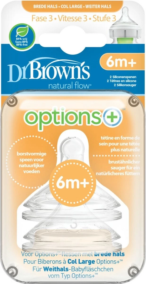 Dr. Brown's Options+ Anti-colic Fles Speen - Fase 3 - Voor Brede Halsfles - 2 Stuks 5 Dr. Brown's Options+ Anti-colic Fles Speen - Fase 3 - Voor Brede Halsfles - 2 Stuks - Afbeelding 5