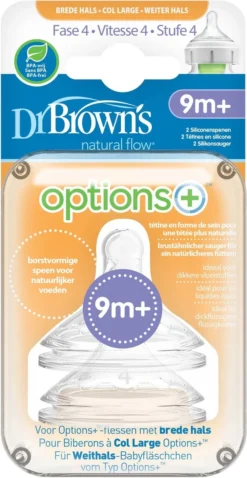 Dr. Brown's - Flesspeen Natural Flow - Fase 4 - 9+ Maanden - Brede Halsfles - 2 Stuks